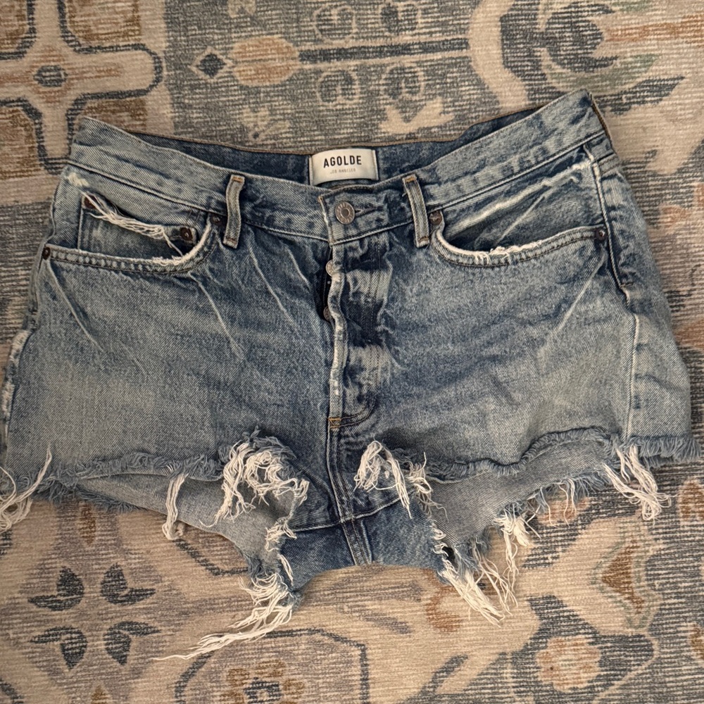 Agolde Distressed Blue Jean Shorts